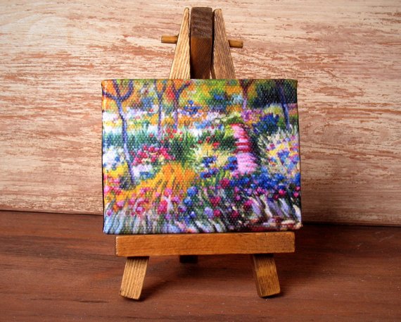 DinkyWorld's tweet photo. Mini Masterpieces - Claude Monet: "Iris Garden by Giverny" - #miniature Canvas for your #Dollhouse | https://t.co/IASliICfqX https://t.co/jFL2vQiihr