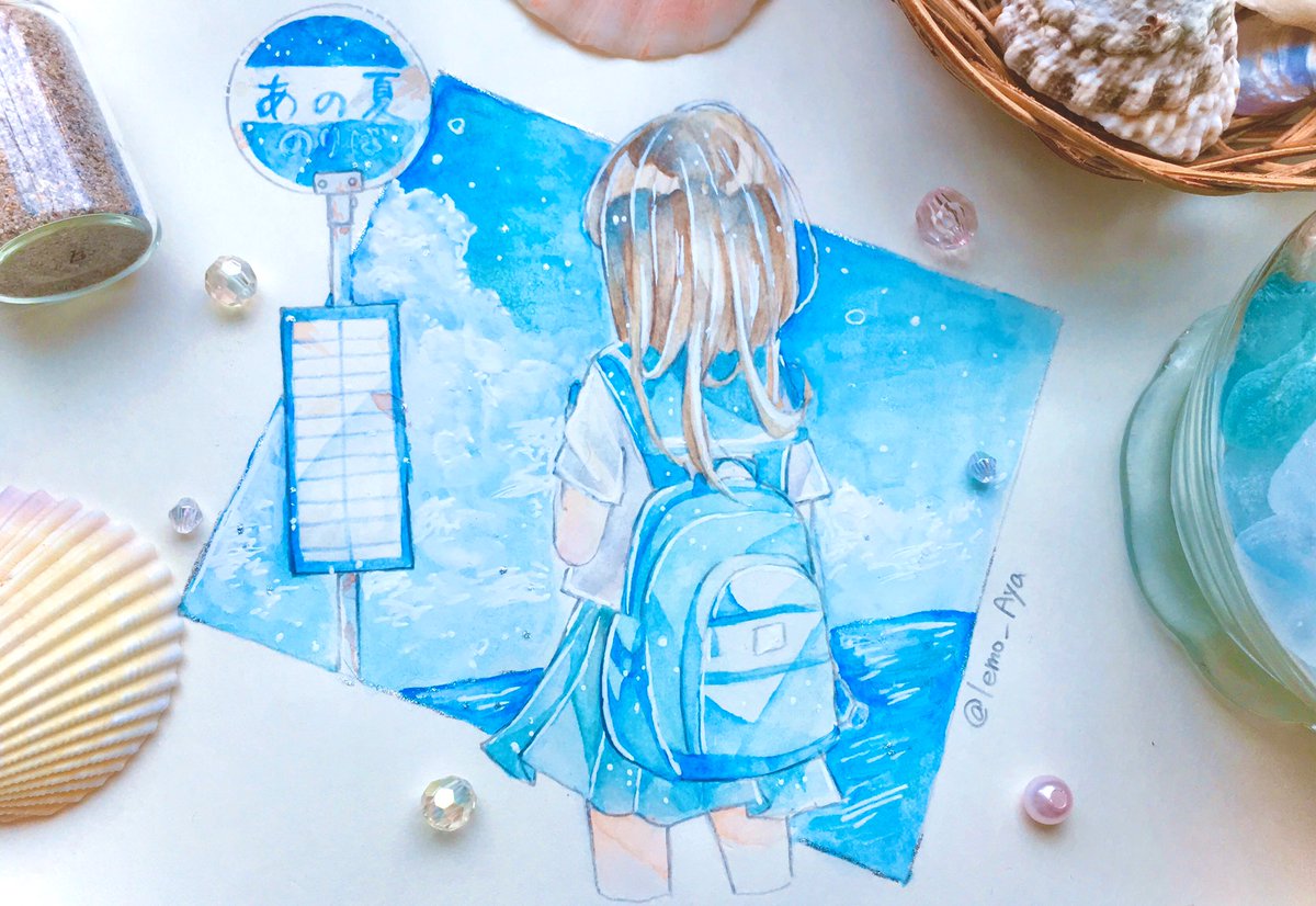 1girl backpack solo bag skirt traditional media from behind  illustration images