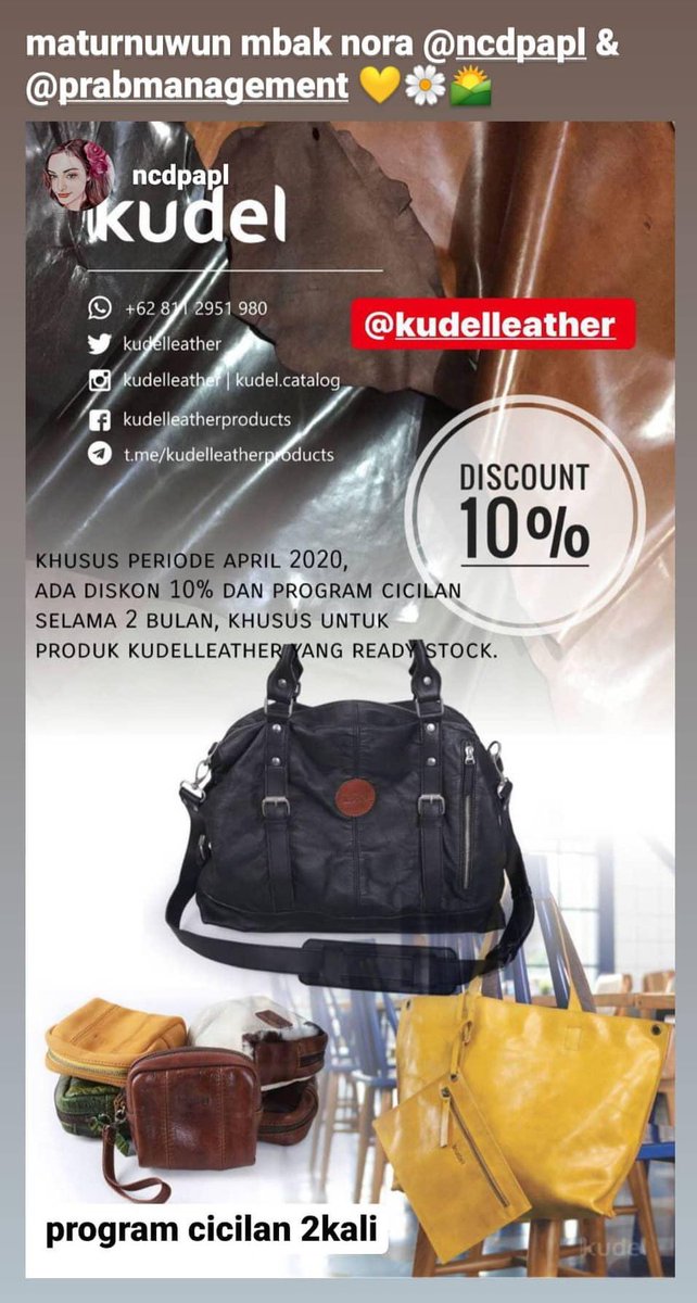 rndhtshnt's tweet photo. Maturnuwun mbak Nora @VLAMINORA dan Prab Management.
🙏💙
#leathercraft #leathergood #leatherbag #taskulit #merapi #gunungsalak #leather #kudelleather #cicilan https://t.co/PqJjlN4CyP