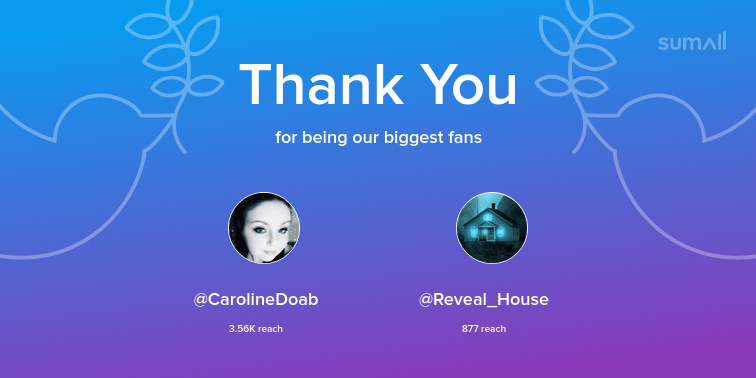 Our biggest fans this week: CarolineDoab, Reveal_House. Thank you! via sumall.com/thankyou?utm_s…