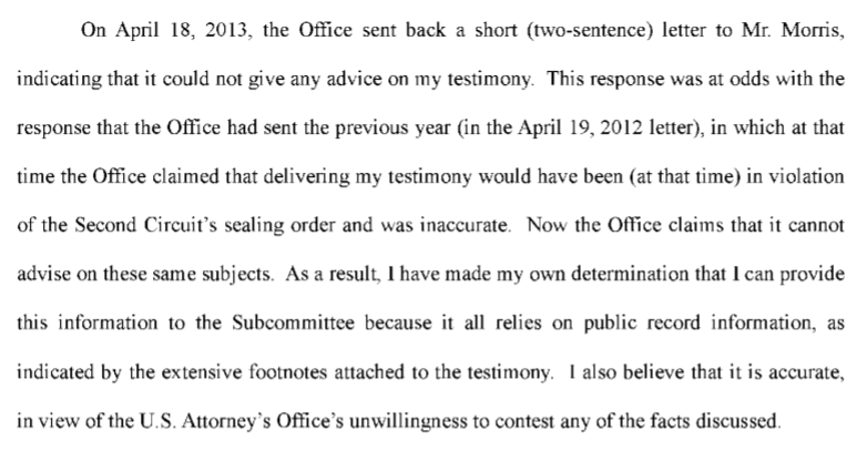 to really care about the victims who aren't even named. Also, what was unsealed in 2011 showed Sater was an asset for the US government. For being a federal judge, it's unclear why he never took the hint. Regardless, he took the opportunity in 2013 to throw Lynch under the bus.