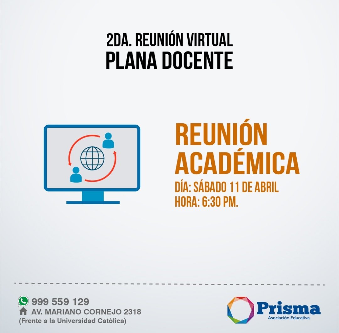academia_prisma's tweet photo. Reunión virtual académica.
#somosPrisma #somosAdmitidos #somosPucp

#EstadoDeEmergencia
#Perú 🇵🇪 https://t.co/e5jOERCXXn