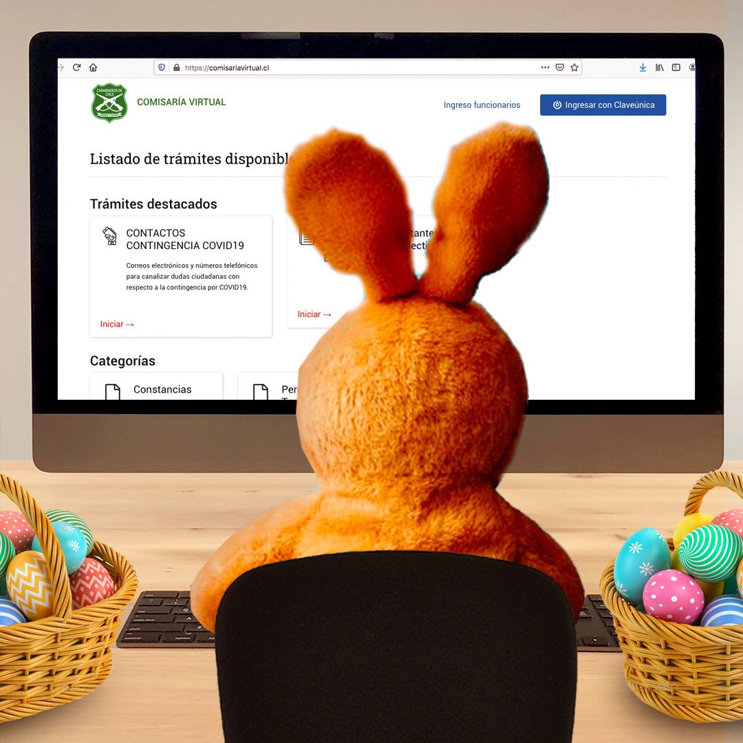 Carabdechile's tweet photo. Carabineros informa que alguien muy especial ya cuenta con su salvoconducto para mañana entregar muchos huevitos de Pascua🐰. https://t.co/ur3VQArit8