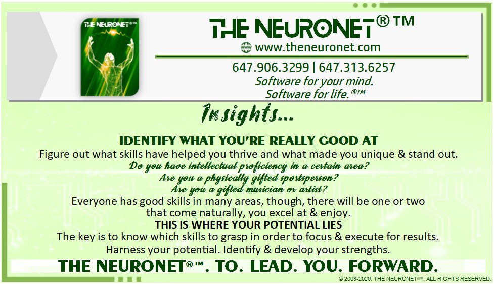 TheNeuronet's tweet photo. UNLOCK YOUR POTENTIAL SERIES – PART 2
Identify what you’re really good at, what makes you unique &amp; stand out.
.
#theneuronet #motivation #inspiration #vision #growth #leadership #goals #change #habits #success #progress #change #passion #lifecoaching #businesscoaching #quote https://t.co/wLWC1neVEF