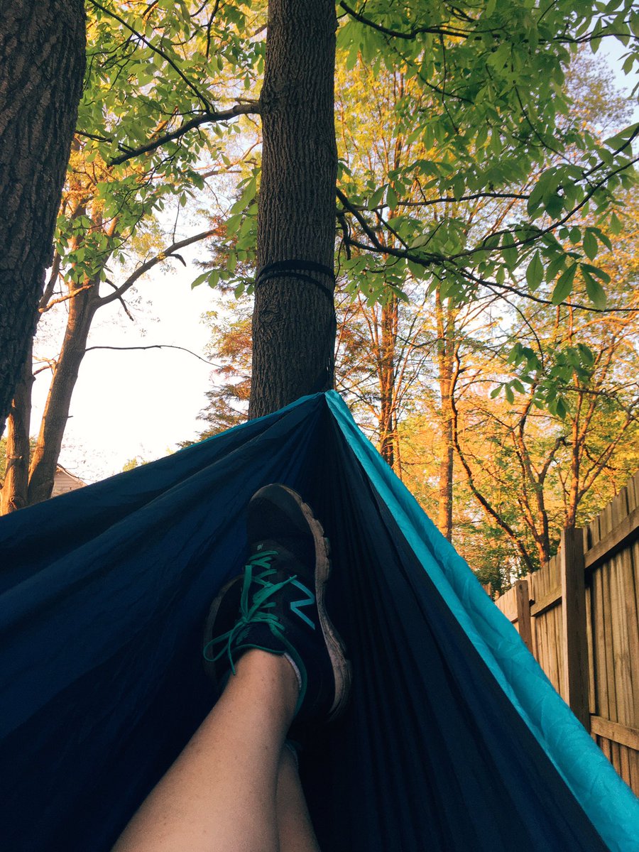 Linz4815's tweet photo. This weekend’s quarantine adventures consist of setting up a new hammock, painting my front porch rocking chairs, spreading mulch and building a fire. Loving the simple life. Happy Saturday, everyone! https://t.co/B7HwBNKiRF