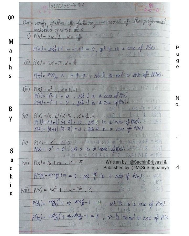 MathsBySachin's tweet photo. #Class 9th #NCERT 
#MATHEMATICS #Chapter 2nd - #Polynomials
❝ NCERT Exercises #Solutions from 2.1 &amp; 2.2 excluding the last question of 2.2 ❞ 
Written By @SachinBrijvasi &amp; Editing 
or Published by @MrSrjSinghaniya.
#maths #mathematician #mathsnotes #MathsBySachin #math https://t.co/IGDEpK27Ba