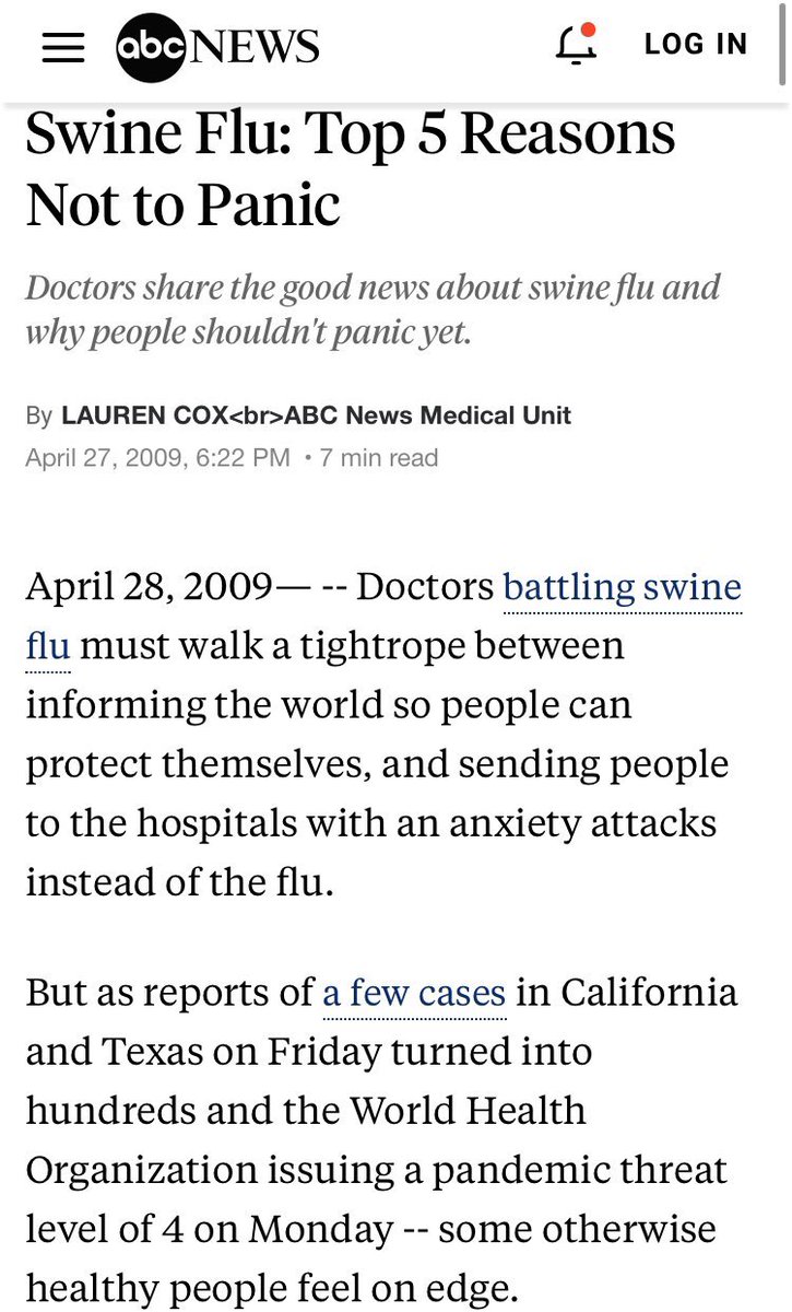 April 28, 2009 via  @ABC: "Doctors battling swine flu must walk a tightrope between informing the world so people can protect themselves, and sending people to the hospitals with an anxiety attacks instead of the flu."Talk of this balance is MIA now; thus stressing hospitals!