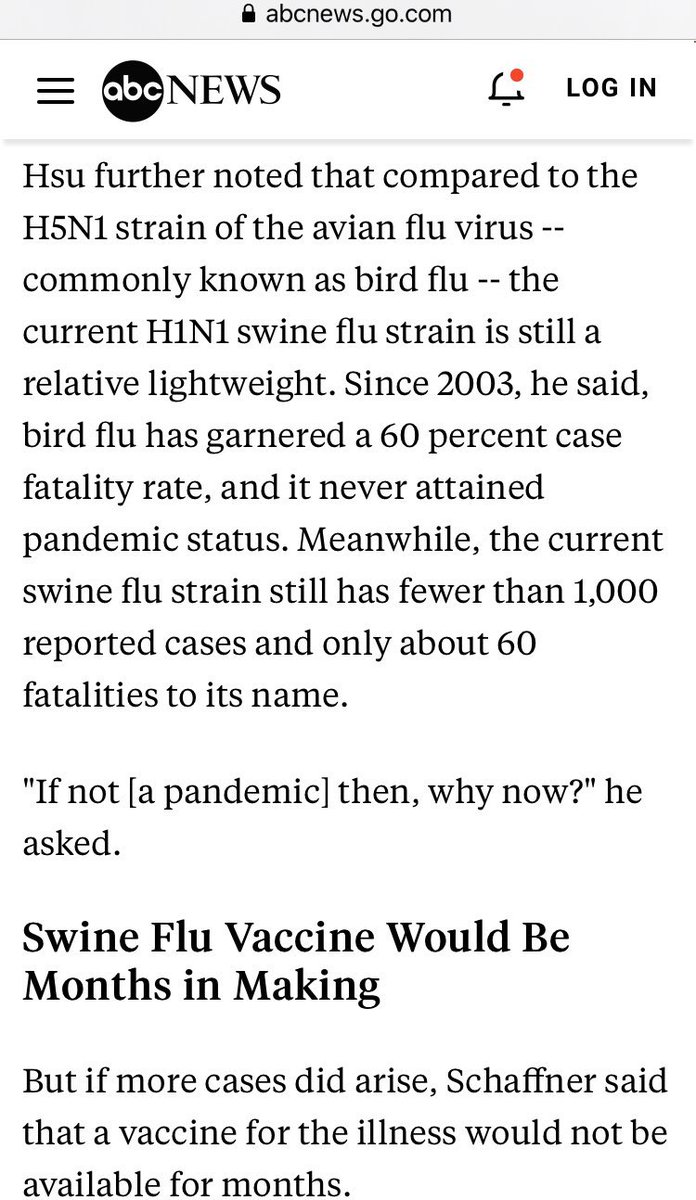 The above tak not to stress hospitals was early on when Swine flu had 60 deaths and 1K cases, a 6% death rate! No one knew then how bad it will be and a vaccine was months away, but spreading panic was not an option because this in itself leads to deaths!  https://abcnews.go.com/Health/ColdandFluNews/story?id=7429669&page=1