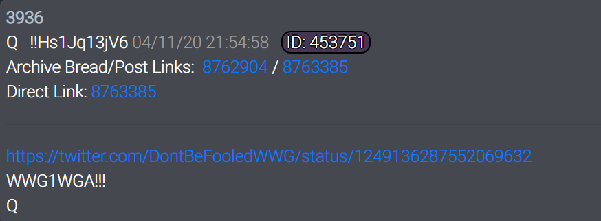  #QAlert 4/11/20 Q3936 https://twitter.com/DontBeFooledWWG/status/1249136287552069632WWG1WGA!!!Q @POTUS  #WWG1WGA  #QAnon  #QArmy