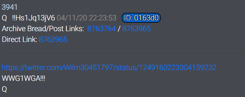  #QAlert 4/11/20 Q3941 https://twitter.com/Wilm30451797/status/1249160223304159232WWG1WGA!!!Q @POTUS  #WWG1WGA  #QAnon  #QArmy