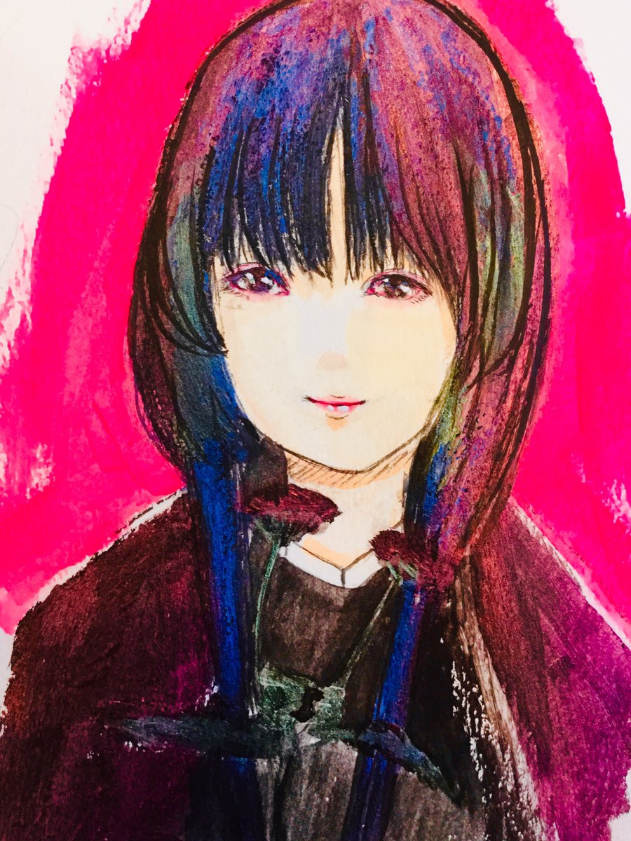 林あひる 絵を描き髪や服を黒に塗り試してみました 前に描いた絵にも塗り塗りʕ W ʔ パールレッド パールブルー パールグリーン ステキな戦隊ヒーローぽい ターレンスジャパン パール色絵具 アクリリックカラー アムステルダムカラー アクリル