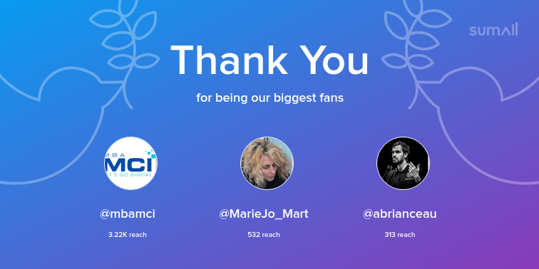 Our biggest fans this week: mbamci, MarieJo_Mart, abrianceau. Thank you! via sumall.com/thankyou?utm_s…