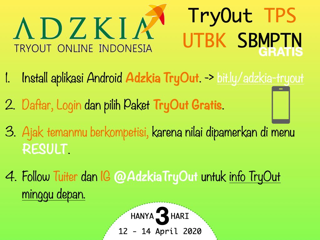 AdzkiaTryOut's tweet photo. TryOut TPS UTBK SBMPTN 2020 https://t.co/gChmyMApUa