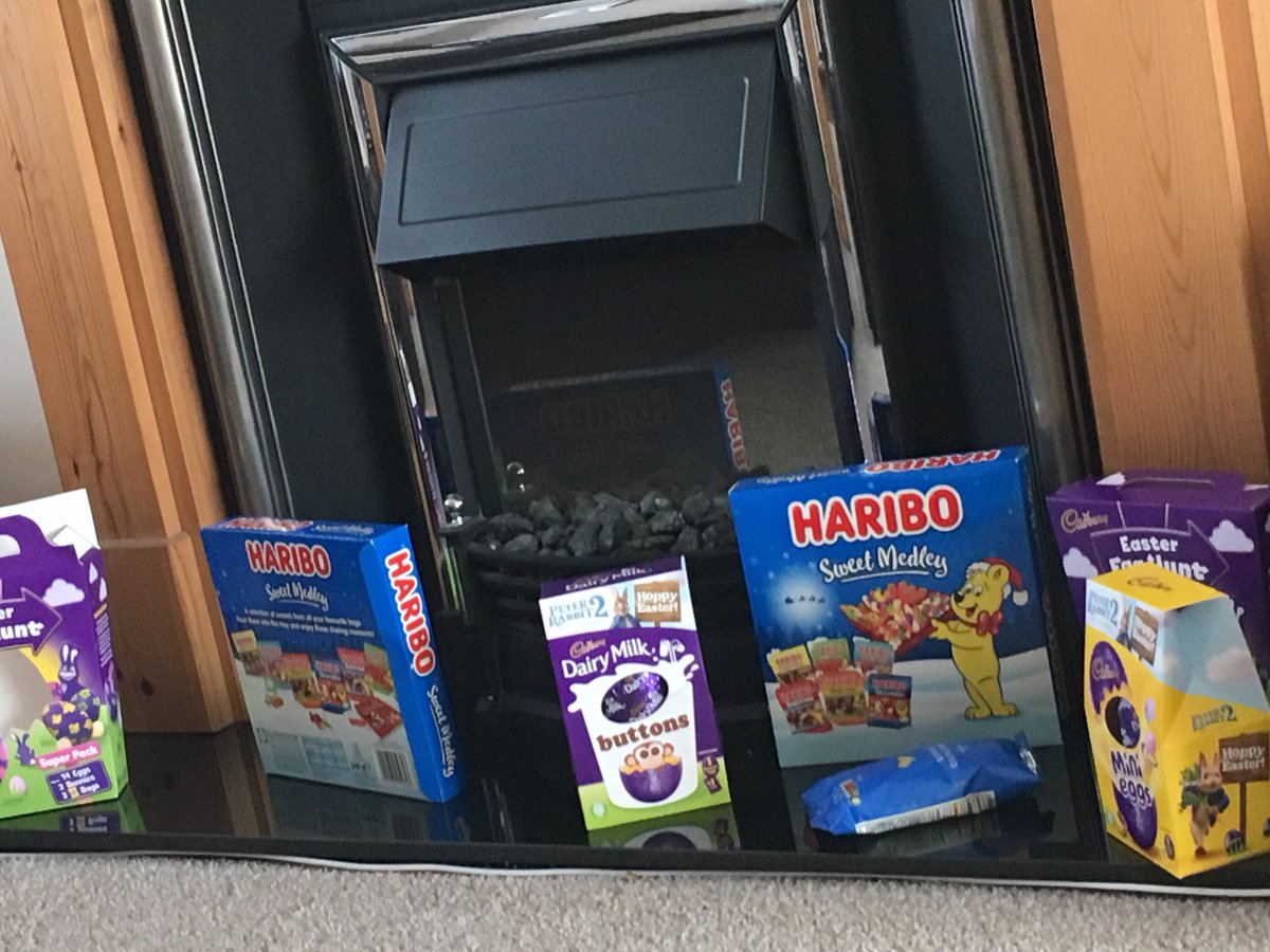 rachcoley's tweet photo. When you forget the haribo selection box at Christmas, find during #lockdown and put to good use #easterwin #HappyEaster ๐ฃ๐ซ๐ฐ https://t.co/c0kaflGL7u