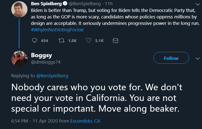 Now one for CA yet Ben has a little reach. Maybe they should not be so quick to call him a piece of scientific equipment and turn off other voters.