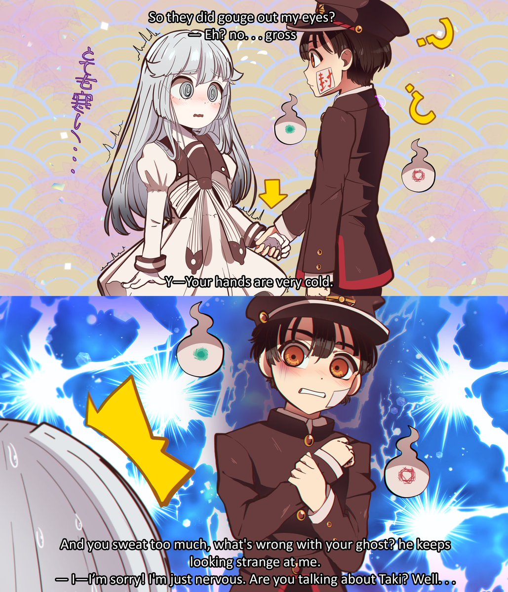 Maxeuz's tweet photo. A little comic of my OC Momokū &amp; Hanako.~ 
#JibakuShounenHanakokun #Jibaku_Shounen_Hanako_kun #地縛少年花子くん #hanakokun #花子 #柚木普 #toiletboundhanakokun #Oc #canonxoc #FanCharacter https://t.co/14JdtxugFu