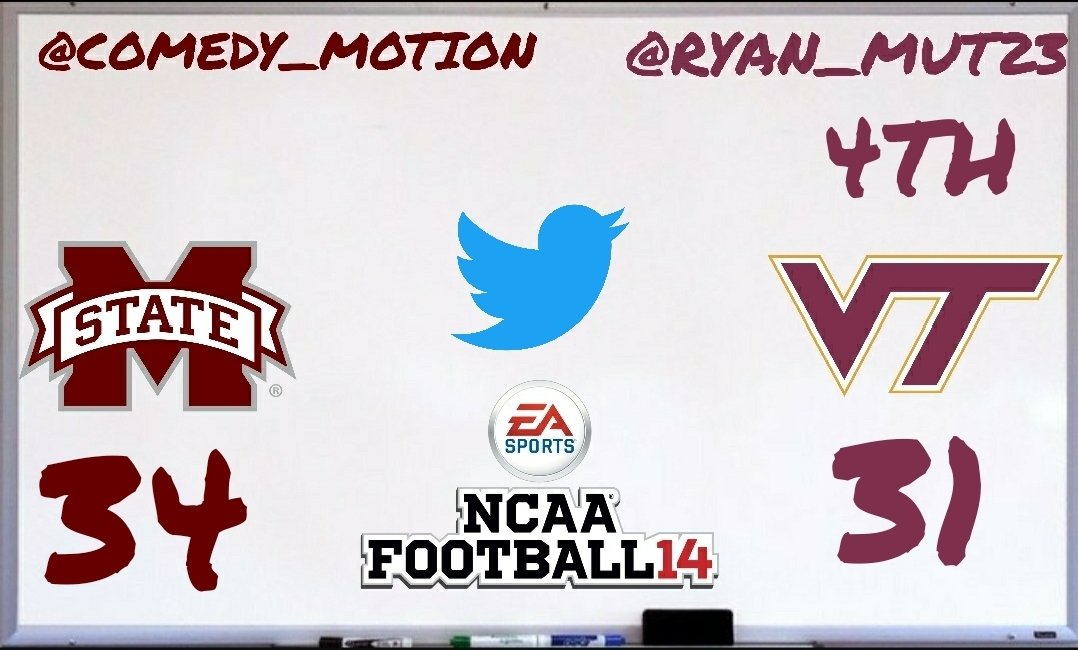 ITS CAUGHT AND INTO THE END ZONE TOUCHDOWN!!!!!!!!!!!!!!! I CAN'T BELIEVE IT!!!!!!!!!! A MIRACLE IN BLACKSBURG!!!!!!!!!!!! 15 SECONDS REMAINING!!!!!!!!!!! @comedy_motion (MSST) 34 @ryan_mut23 (VT) 31