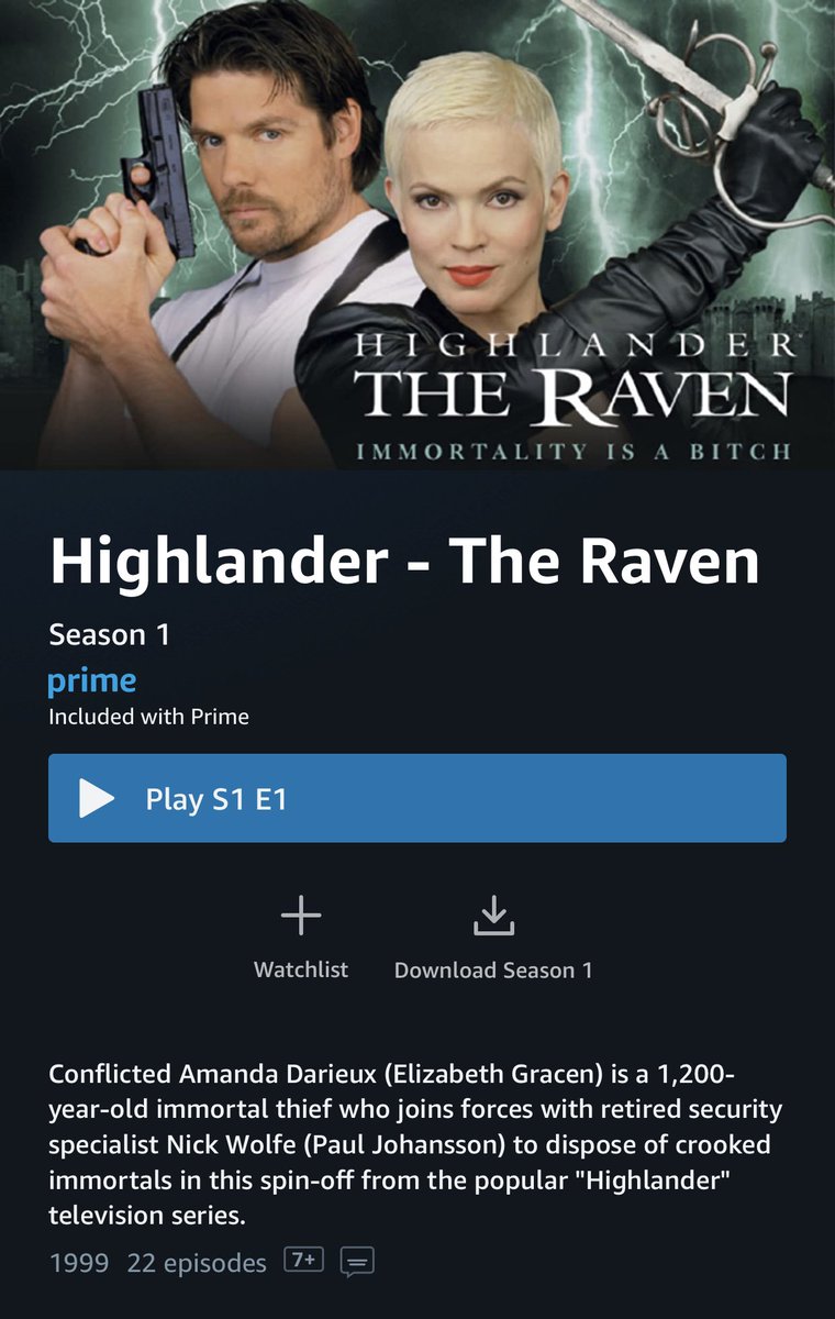 Remember Highlander? Swords, immortals, Queen soundtrack! How good was that! Did you know there was an 8 season spin off television show? And did you know that spin of tv show had a spin off tv show? WELL YOU CAN WATCH IT ALL ON PRIME!