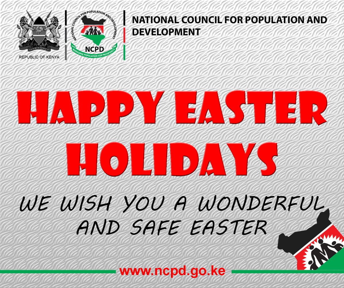NCPD (@ncpd_kenya) on Twitter photo #staysafe this #Easter2020. We wish you a Safe #EasterHoliday
<a href="/DrAbeySheikh/">Dr Mohamed A .Sheikh</a> <a href="/MOH_Kenya/">Ministry of Health</a> <a href="/UNFPAKen/">UNFPA in Kenya</a> <a href="/UNFPAKen/">UNFPA in Kenya</a> <a href="/Planning_Ke/">PlanningKE</a> <a href="/jgmbae/">JosephineKibaru Mbae</a> <a href="/adala_monica/">Monica Adala</a> <a href="/GitongaEsquire/">Morris Gitonga</a> <a href="/BeatriceOkundi/">Beatrice Okundi</a> <a href="/denmarkinkenya/">Denmark in Kenya</a> <a href="/Millicentolutey/">Millicent Dorcus Oluteyo</a> <a href="/MutieSalome/">Salome Mutie</a> <a href="/mwongelaf/">Dr. Mwongela Mikwa™️</a> <a href="/FHOKenya/">Family Health Options Kenya</a> <a href="/JaredGetanda1/">Jared Getanda</a> @signstvKENYA #staysafe this #Easter2020. We wish you a Safe #EasterHoliday
<a href="/DrAbeySheikh/">Dr Mohamed A .Sheikh</a> <a href="/MOH_Kenya/">Ministry of Health</a> <a href="/UNFPAKen/">UNFPA in Kenya</a> <a href="/UNFPAKen/">UNFPA in Kenya</a> <a href="/Planning_Ke/">PlanningKE</a> <a href="/jgmbae/">JosephineKibaru Mbae</a> <a href="/adala_monica/">Monica Adala</a> <a href="/GitongaEsquire/">Morris Gitonga</a> <a href="/BeatriceOkundi/">Beatrice Okundi</a> <a href="/denmarkinkenya/">Denmark in Kenya</a> <a href="/Millicentolutey/">Millicent Dorcus Oluteyo</a> <a href="/MutieSalome/">Salome Mutie</a> <a href="/mwongelaf/">Dr. Mwongela Mikwa™️</a> <a href="/FHOKenya/">Family Health Options Kenya</a> <a href="/JaredGetanda1/">Jared Getanda</a> @signstvKENYA