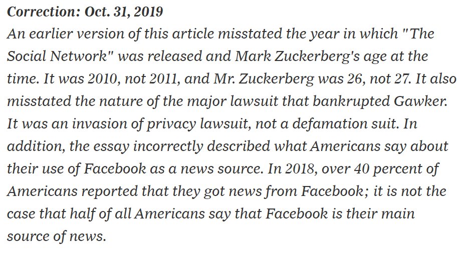 Frustrations with this pattern are amplified by repeated failures to understand the basic facts. The NY Times continues to confuse data sharing between companies and allowing users to use 3rd party clients. The speech moderation debate has lead to some awesome corrections: