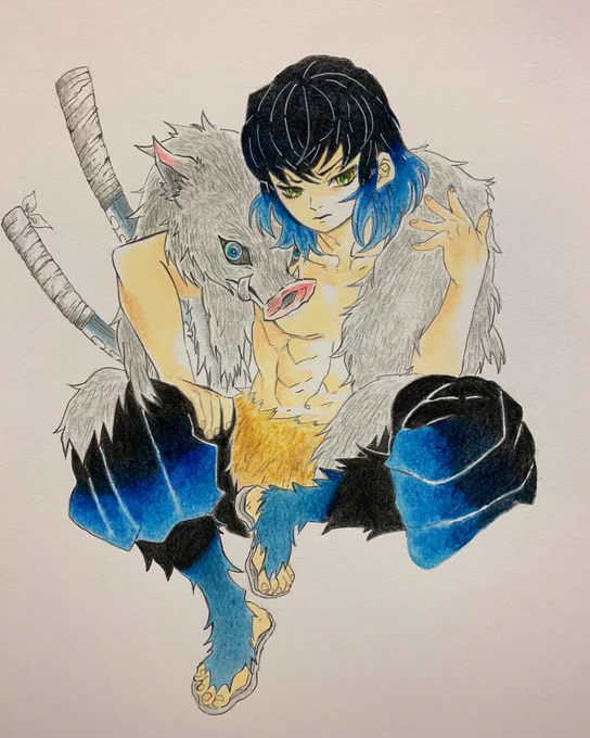 嘴平伊之助 描いてみた 再推し #嘴平伊之助 #伊之助 #鬼滅の刃 #kimetsunoyaiba #お絵描き #模写 #色鉛筆 #8時間