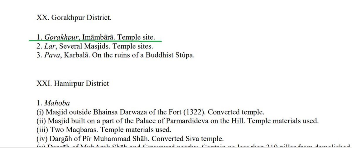 Far from being built on the land donated by Nawab Asaf-Ud-Daulah, the Gorakhpur Imambada itself was built on a destroyed temple site.Following Cunnigham's Archaeological survey of India, Sita Ram Goel lists the Imambada among former temple sites in his book "Hindu temples"