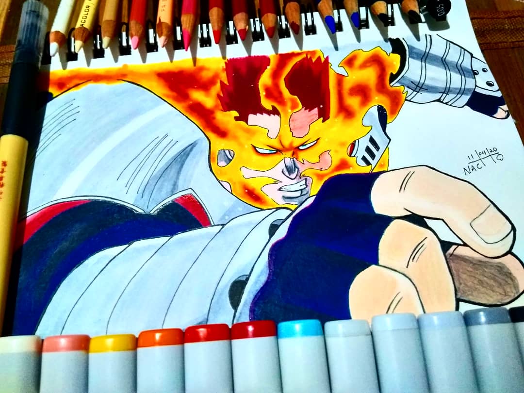 IT'S TO LATE, JET BURN!! 
➖➖➖➖
#ink #inkdrawing #art #artist #ilustration #draw #drawing #artwork #sketch #sketchbook #doodle #manga #comic #anime #animedrawing #animeart #endeavor #myheroeacademia #bokunoheroacademia #copic #copicmarkers #colordrawing #anime #bara #muscle