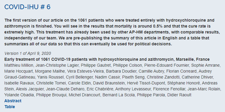(1/) An update of analysis of Dr. Raoult’s  #hydroxychloroquine  #azithromycin trial on 1061 patients. https://www.mediterranee-infection.com/pre-prints-ihu/ (warning: it’ more like conspiracy theory)