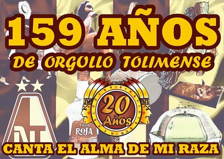 159 AÑOS DE ORGULLO TOLIMENSE

Hoy todos con la camiseta VINOTINTO Y ORO  y la BANDERA puesta en el frente de sus casas, demostremos lo orgullosos que somos de haber nacido en este departamento que hoy celebra sus 159 AÑOS.
DEL TOLIMA SOY
SOY TOLIMENSE

#CantaElAlmaDeMiRaza