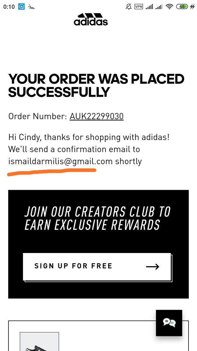 adidas track order number