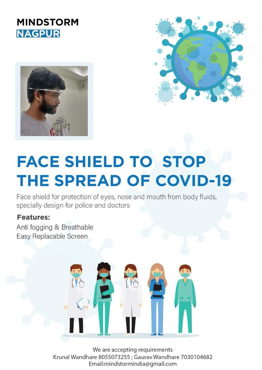 swapnildudhalk1's tweet photo. Mindstorm have develop face shield to protect our warriors doctors &amp; police from covid-19. https://t.co/vYrqSRXhhb @ngpnmc @Tukaram_IndIAS @TOI_Nagpur @NagpurPolice @mygovindia @MoHFW_INDIA @krunal_wandhare @CMOMaharashtra @narendramodi https://t.co/pIeIKXg506