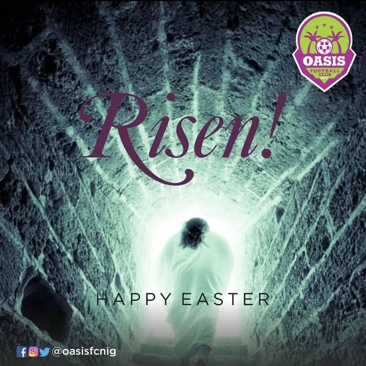 oasisfcnig's tweet photo. May the spirit of the Lord fill your home this Easter and all the rest of your days.  
Wishing all our Fans  Happy Easter that is filled with plenty of love and happiness. 
@oasisfcnig  wish you all happy  Easter.
God bless you now and always
#EasterSunday #OasisFC #WeLoveOurFans https://t.co/gCKzkvtRNO