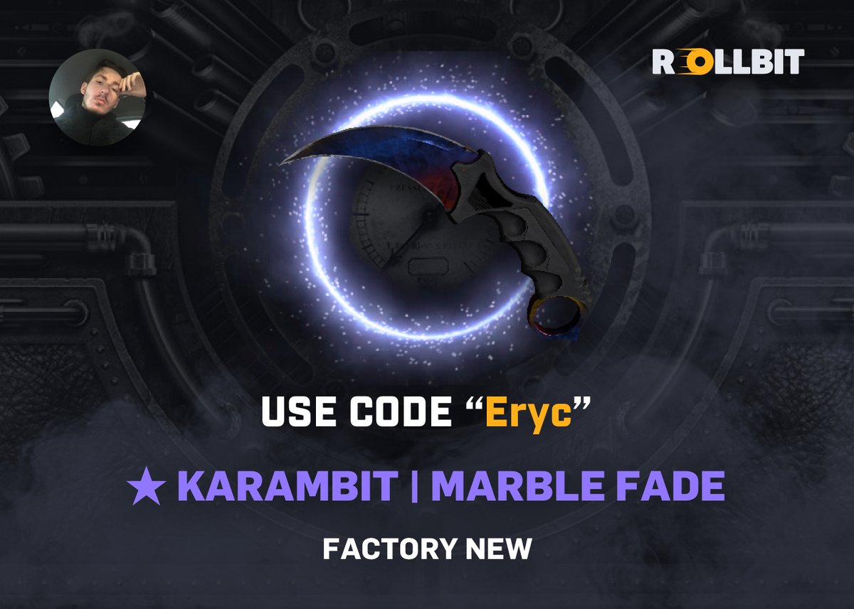 CSGO Karambit Marble Fade FN Giveaway ($550 in CASH!) Follow these steps to join: 1. Like, Retweet the Tweet. 2. Follow @ErycTriceps & @rollbitcom 3. Tag 2 friends. Giveaway sponsored by Rollbit, code 'Eryc' for $0.50 balance. Winner rolled in 7 days.