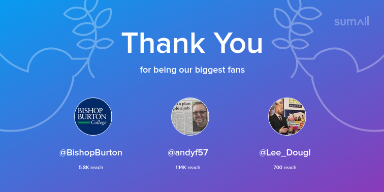 Our biggest fans this week: BishopBurton, andyf57, Lee_Dougl. Thank you! via sumall.com/thankyou?utm_s…