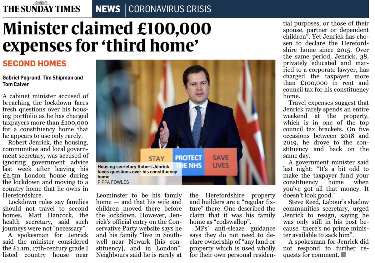 paullewismoney's tweet image. What are your qualifications to be Housing Secretary? 
I’ve got three houses. 
Perfect.
Oh, and they’re all main residences so I can travel between them.