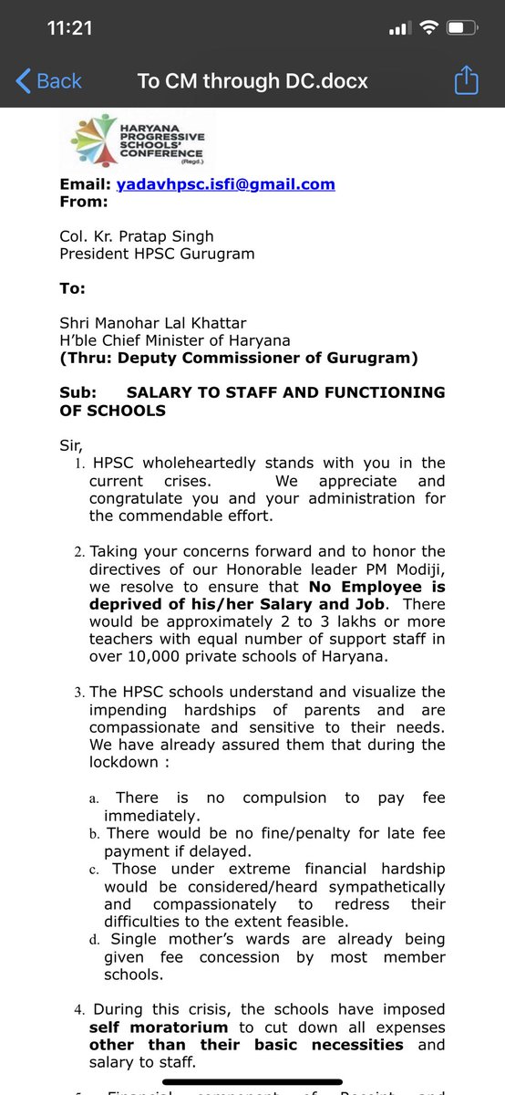 HPSC20's tweet photo. Letter to the Hon’ble Chief Minister @mlkhattar @cmohry through @DC_Gurugram in respect of problems being faced by private schools of Gurugram @TOIGurgaon @narendramodi @PMOIndia (1/2) https://t.co/Gc5PSYciCS