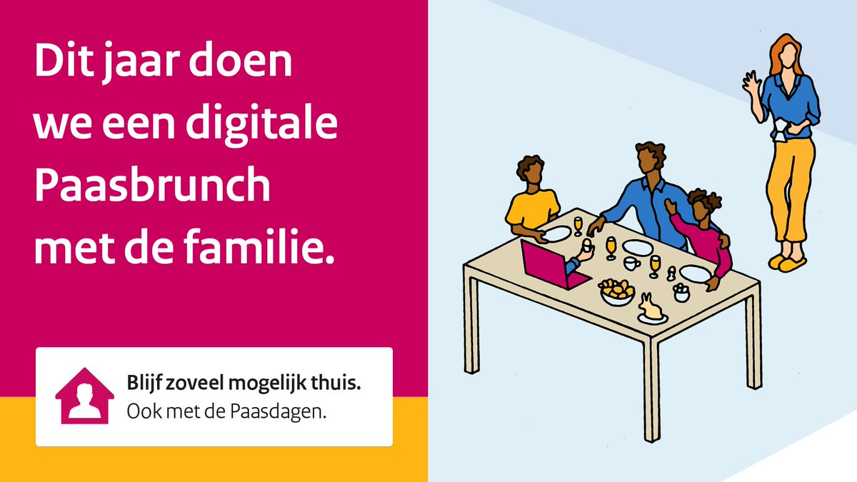 Dit jaar doen we een digitale paasbrunch met de familie. Blijf zoveel mogelijk thuis. Ook met Pasen. We wensen je fijne dagen!
