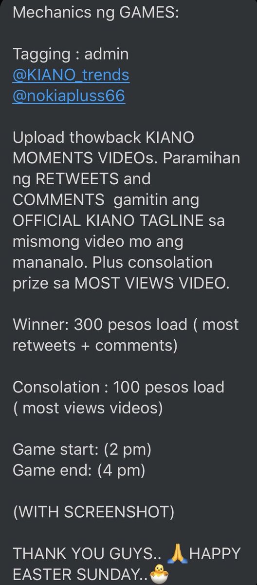 kimpau_squad's tweet photo. here's the Mechanics of our games for our twitter party , right now. 

PS: Kindly read carefully the Mechanics 

SUNfunEaster KIANOs
@_kiatakahashi @iamginoroqueiv https://t.co/fURmi9wOA9