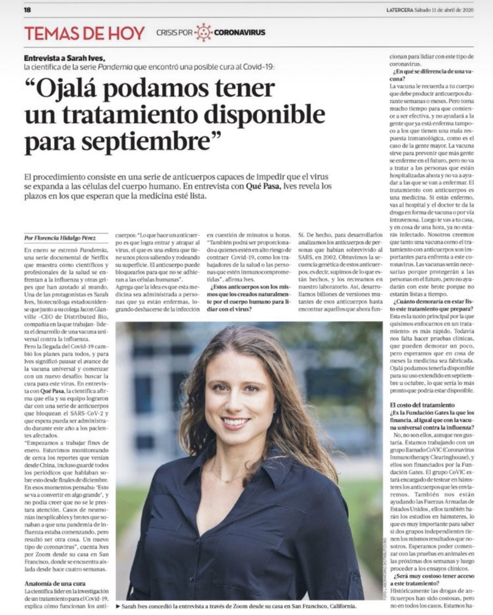 Sarah Ives (@sives54) on Twitter photo Gracias <a href="/flohidalgop/">Florencia Hidalgo</a> por entrevistarme! Un artículo sobre mi trabajo como una científica y nuestros esfuerzos para desarrollar un tratamiento de #anticuerpos contra #COVID19
tinyurl.com/vhork25
@distributedbio Gracias <a href="/flohidalgop/">Florencia Hidalgo</a> por entrevistarme! Un artículo sobre mi trabajo como una científica y nuestros esfuerzos para desarrollar un tratamiento de #anticuerpos contra #COVID19
tinyurl.com/vhork25
@distributedbio