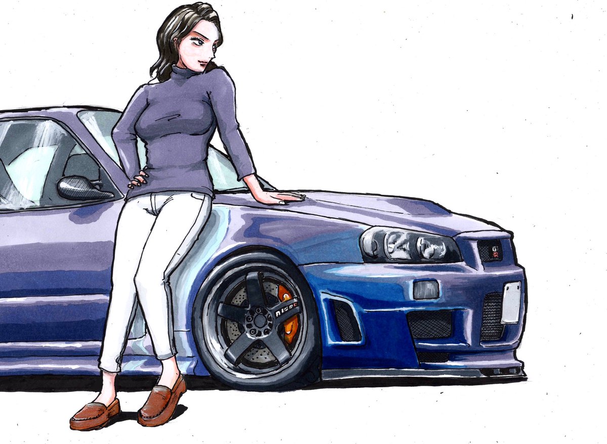 カッコいいクルマとカッコいいお姉さんを描きました カイト のイラスト カッコいいクルマとカッコいいお姉さんを描きました カイト のイラスト