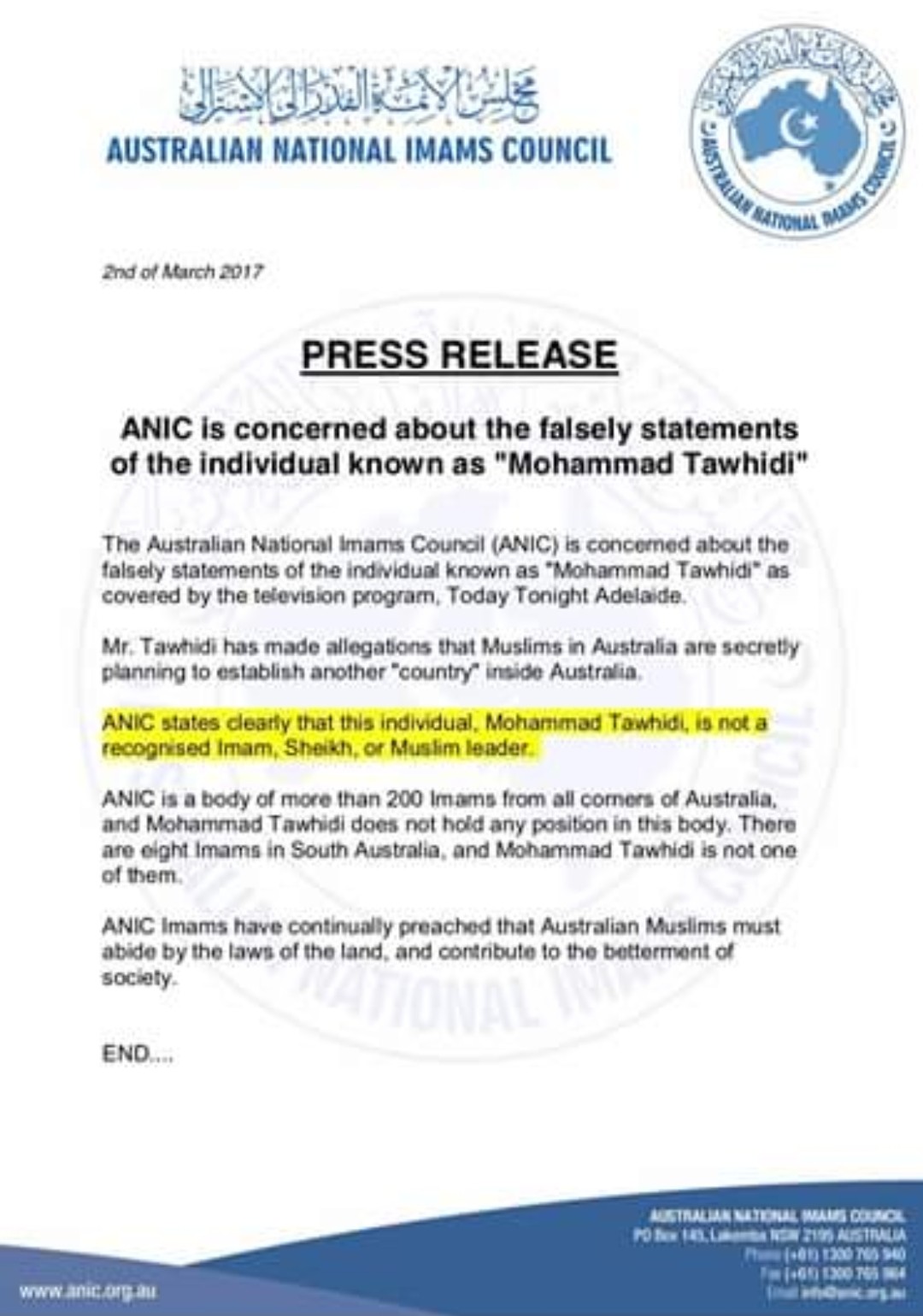 Asiya R Queen Of Ae Australian National Council Of Imams Recognised As The Highest Muslim Authority In Australia By The Australian Government Had This To Say About The Imam T Co 316hrnbgi4