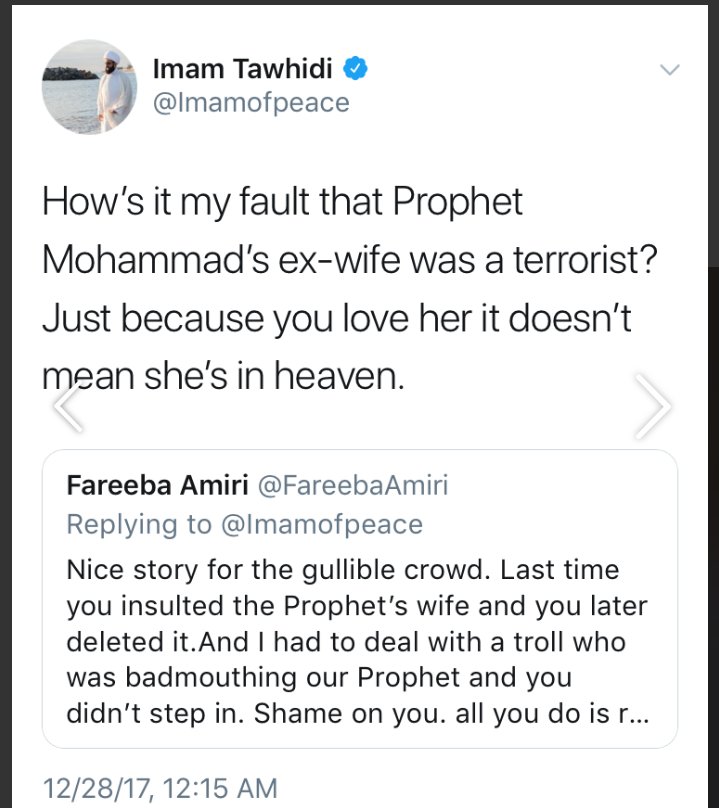 You may like the  #imamofmorons  #imamofpiss all you want but any Muslim who aligns with this cruddy shiite to score political points or for any other reason, is doomed. No true Muslim slanders family or sahaba of prophet Muhammad SAW.Allahu Wakeel! https://medium.com/@cjwerleman/the-islamophobia-industrys-favorite-imam-is-a-fake-3047289794a8