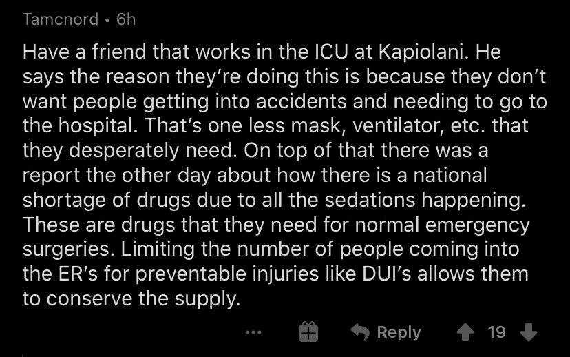 It should come as no surprise to anyone who's lived in Hawaii for a time that the local healthcare system is low on resources. Any major traumas/accidents this weekend will take up those resources, as this excellent Reddit comment points out.