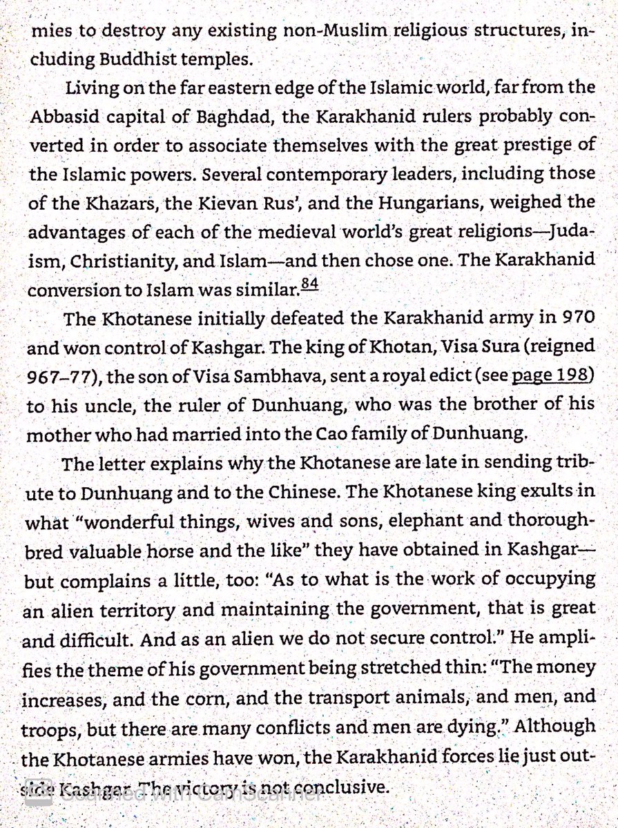 Uyghurs were defeated by Kirgiz in 840, sending refugees south to Turfan & Gansu. New Turkic confederacy, Karkhanids formed by 955 & adopted Islam. They fought Hotan for decades, finally winning by 1006 & destroying Buddhism temples in the region.