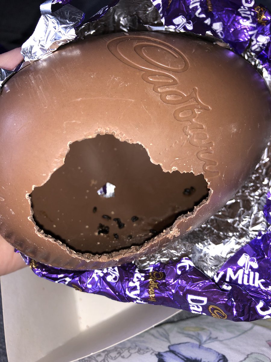 NickiJSharp's tweet photo. Absolutely disgusted &amp; devastated for my little girl. She opened her Easter Egg this morning to find it half eaten &amp; with animal poo inside. Revolting! #Cadbury please help! https://t.co/nspbXqewAU