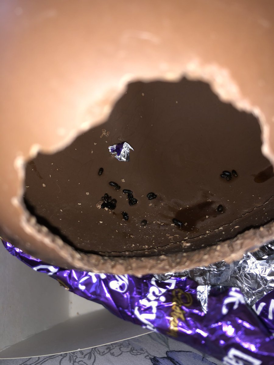NickiJSharp's tweet photo. Absolutely disgusted &amp; devastated for my little girl. She opened her Easter Egg this morning to find it half eaten &amp; with animal poo inside. Revolting! #Cadbury please help! https://t.co/nspbXqewAU