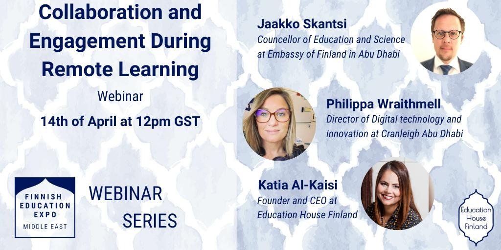katiakaisi's tweet photo. Educators! Join us for the first Webinar of the Finnish Education Expo Middle East this Tuesday. Register for free
https://t.co/pxeHG4Pra7
#distancelearning #CollabUAE #TeachUAEChat #EdTechMiddleEast #InThisTogether #inthistogetherdubai #InThisTogetherUAE #FinnishEducation https://t.co/RT5obhLOrP