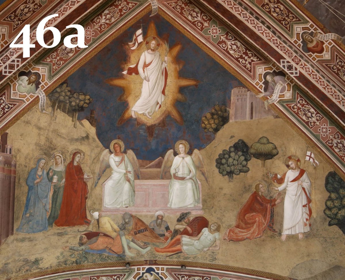 46. Mais c'est en Toscane qu'apparaît un nouveau type icon. qui va exalter la R. ds son caractère surnaturel comme jamais auparavant. Le R. y est figuré flottant au-dessus du sépulcre. C'est une «Résurrection ascensionnelle» (L. Réau) dont l'invention revient à l'école de Giotto.