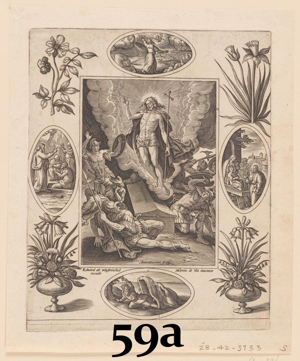 59. Si le crédit d'un Dürer perdure à la fin du 16e s. [a], c'est la synthèse d'Annibale Carracci qui exercera semble-t-il son ascendant sur les artistes du 17e s. [b]. Il joint le tombeau scellé nordique au dynamisme de Titien, le soleil dardant ses premiers rayons à l'horizon.