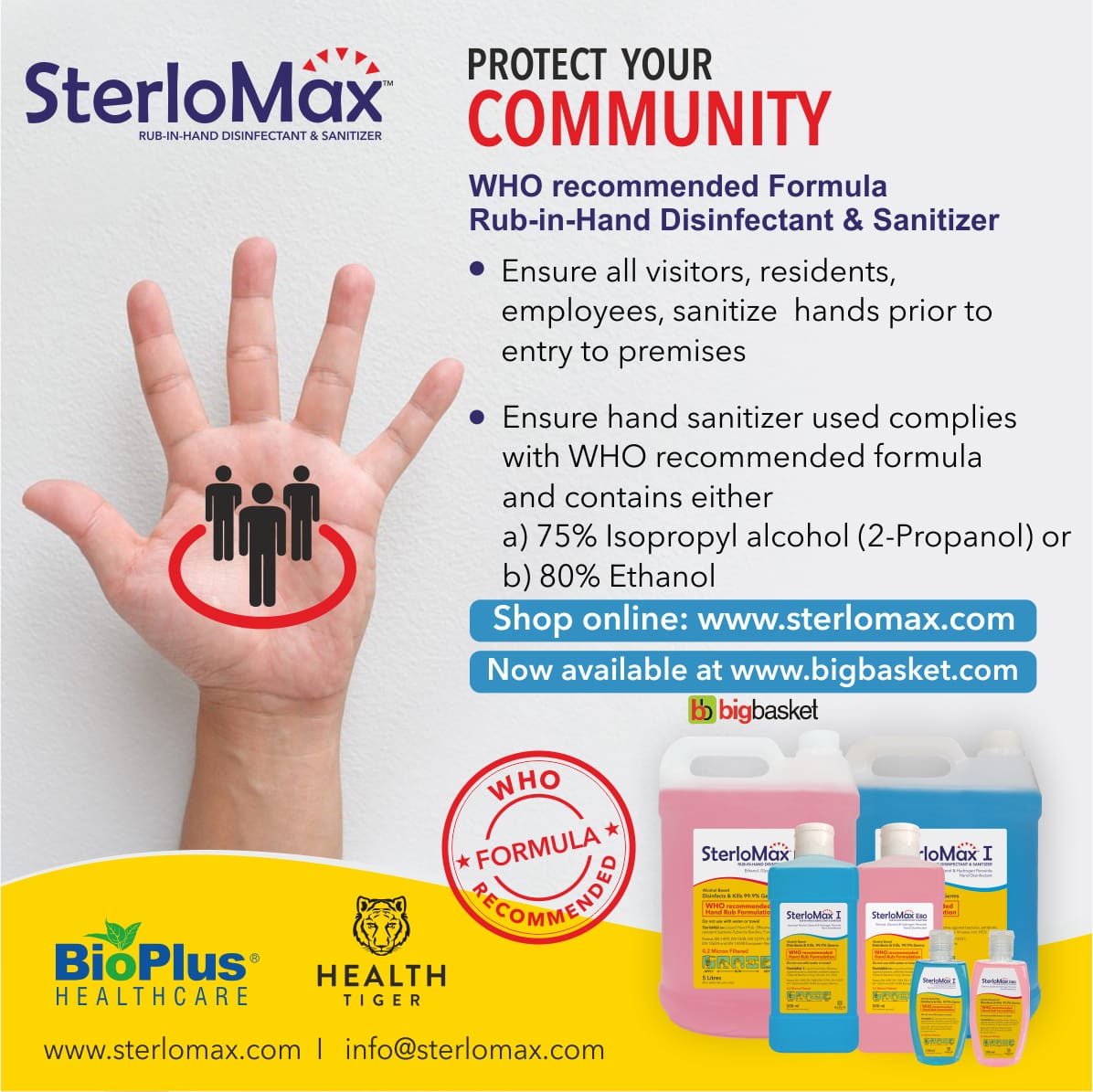k_satyam's tweet photo. #Bioplus is excited to help India stay healthy and introduces WHO recommended formulation of #handsanitizer and disinfectant.
#sterlomax https://t.co/d66tvIMO6Z
